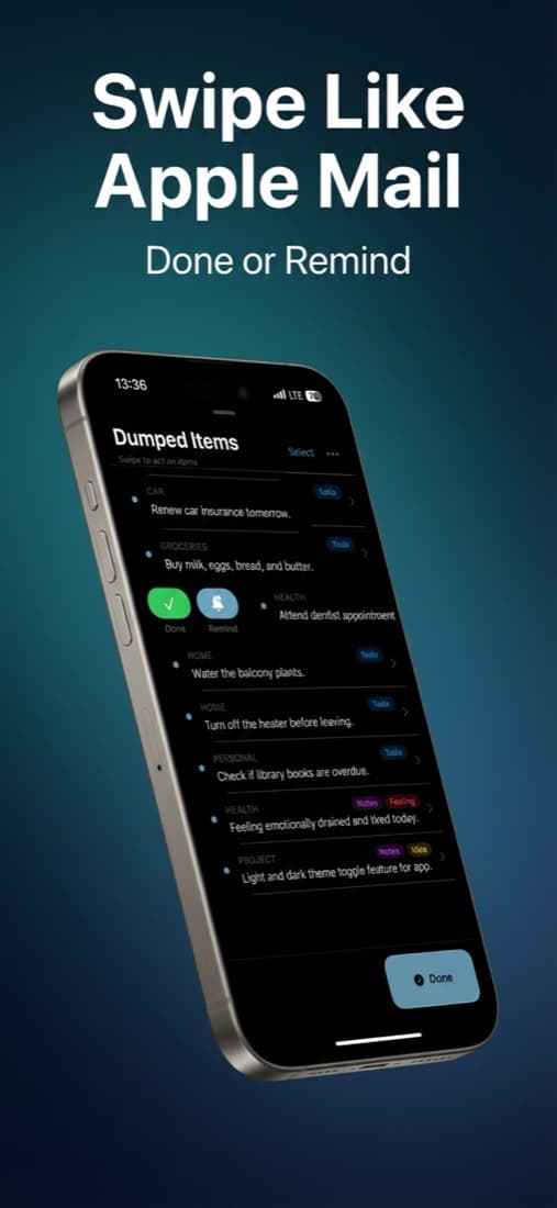 Brain Dump App organized-thought triage on iPhone